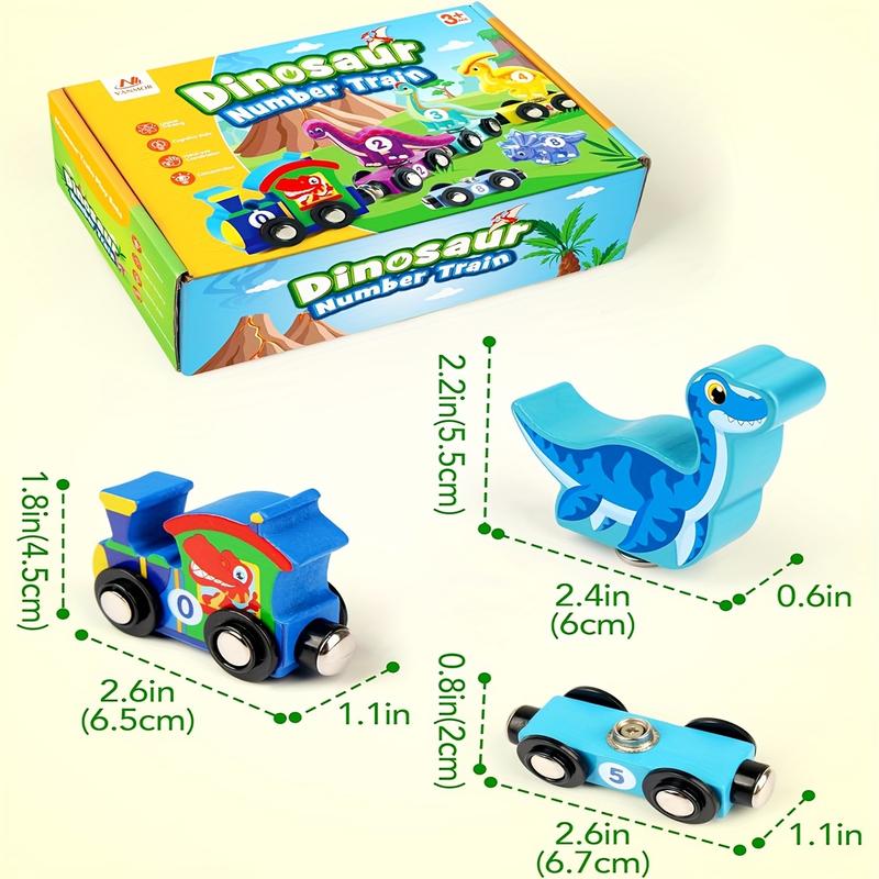 Wooden Train Set with Dinosaur Toy, Buckle Connection Dinosaur Train, Matching and Magnetic Number Train Learning Toy, Fine Motor Skills Education Toy