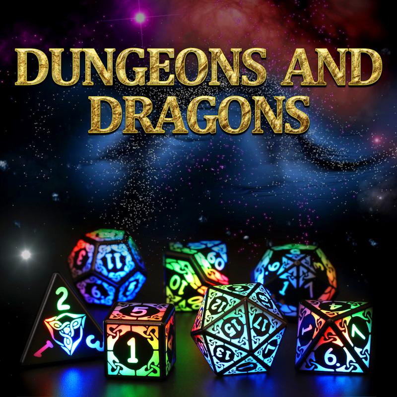 LED Dice Set of 7, DND Dice Rechargeable with Charging Box, Shake to Light Up Colorful Dice, ZHOORQI Dungeon and Dragons Dice for D&D Table Games