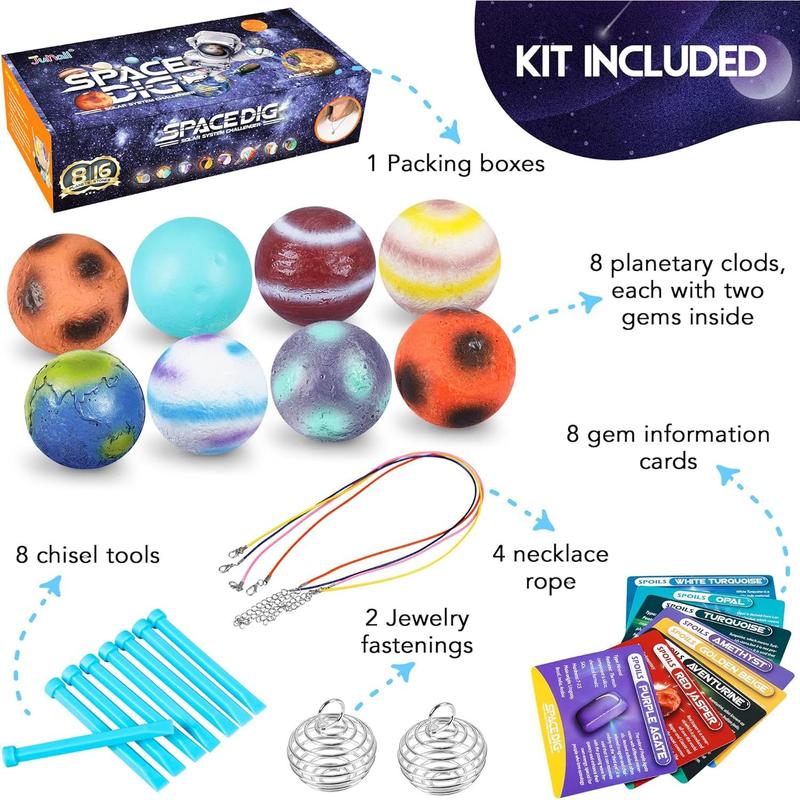 Gemstone Dig Kit, Easter Egg Space Toys for Kids, Dig up 8 Planets Find 16 Gems & Explore Solar System, Science STEM Activities - Educational Gifts for Boys Girls Age 5 6 7 8 9 10+Year Old