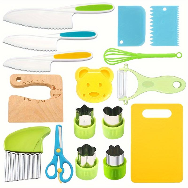 16 Piece Safeslice Kiddo Safe Kitchen Set, Montessori Kitchen Tools Cooking Set Real Toddler Safe Knife Set for Real Cooking with Plastic Toddler Kitchen Supplies for Beginners Eid Mubarak，firstsellers