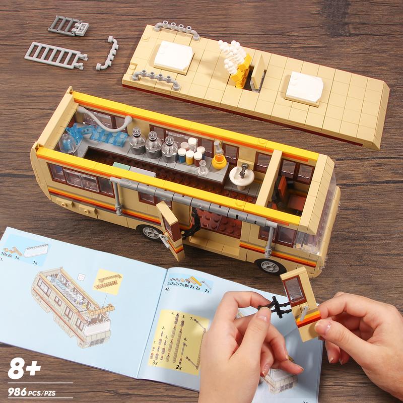 66002,Yellow Rvs Building Block Set,Upgraded Creative yellow bus Building Brick,Classic Camper Van gift Toy Suitable for Birthday Gifts, Movie Fans Collection,For aged 12 and above,Stress relief toy,986 Pieces car building perfect christmas