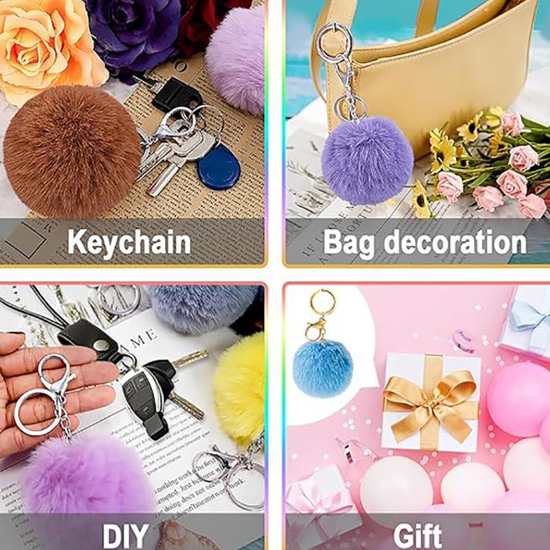 Mixed Color Plush Ball Keychain Making Materials Set, 80pcs set DIY Jewelry Making Supplies for Women & Teenager, DIY Jewelry Making Accessories