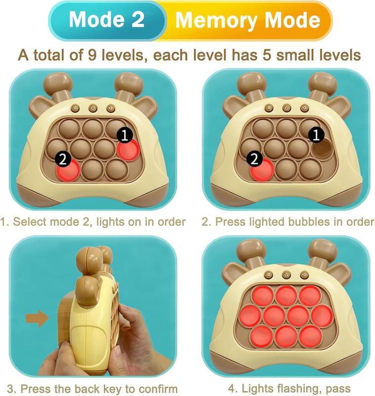 Pop Quick Push Game Console Fidget Toys Light Up Handheld Puzzle Press Popping Toy Birthday Gift for Kids Adult Brown Deer