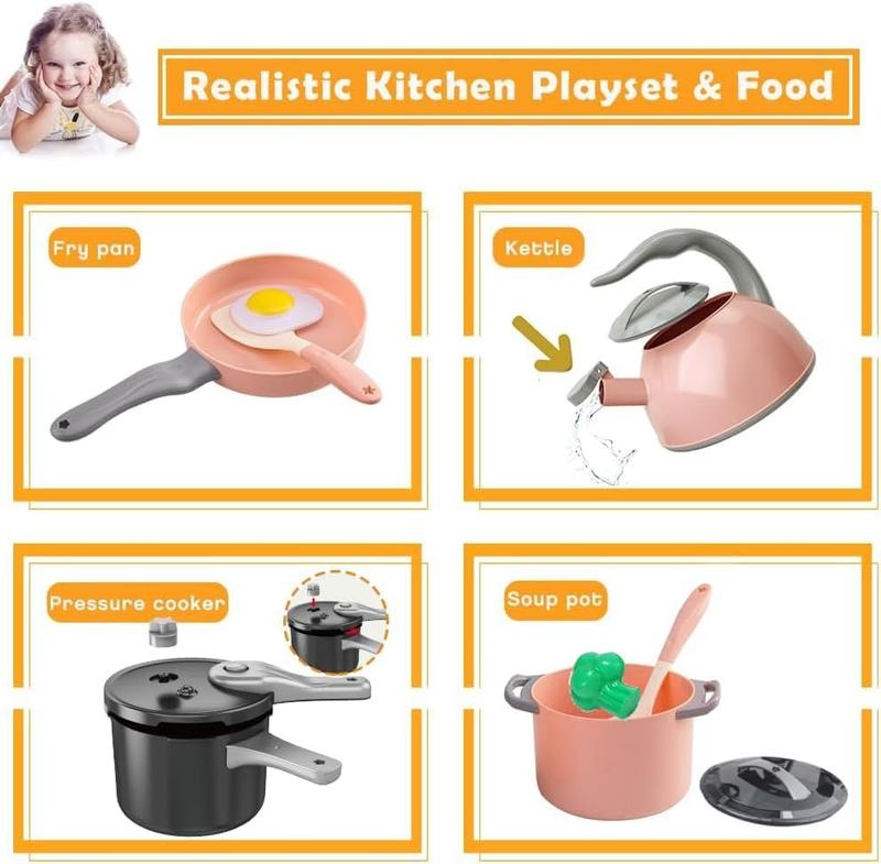 59Pcs Kids Kitchen Toy Accessories, Toddler Pretend BBQ Camping Cooking Playset, Play Pots, Pans, Utensils Cookware Toys, Play Food Set, Vegetables, Learning Gift for Girls Boys win fun