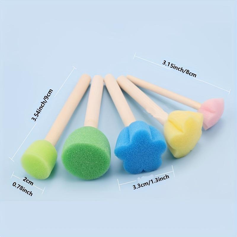 5pcs set Sponge Stamp, Mini Cute Round and Flower Shape Painting Brush with Wooden Handle for Children Painting, DIY, Craft, Scrapbooking, Drawing, Ink, Card Making, Multicolor Paint Sponge Brush