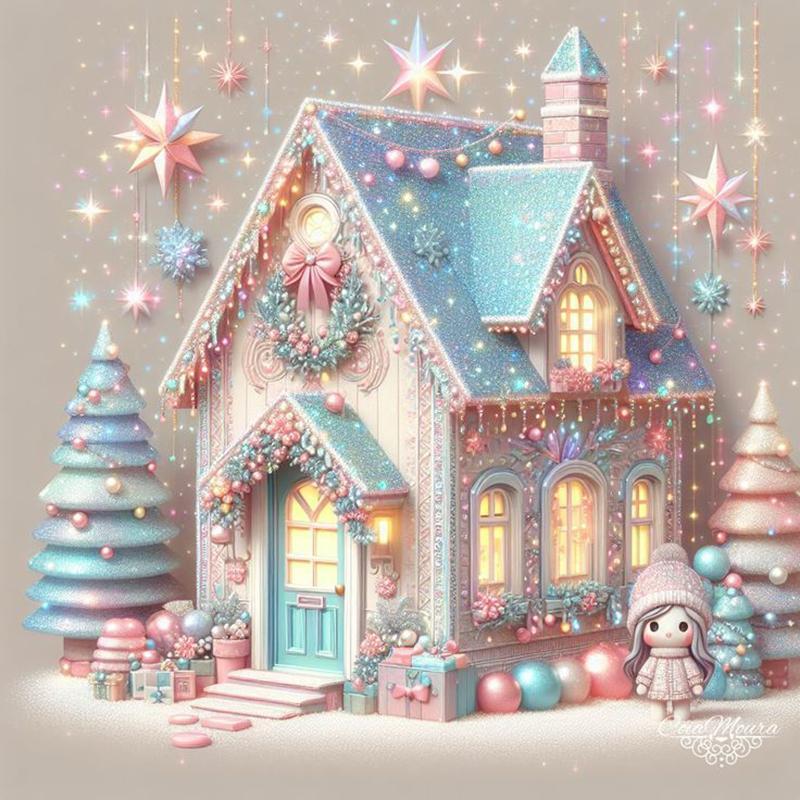 Christmas House Pattern DIY Diamond Arts Colorful Painting Kit without Frame, DIY 5D Diamond Arts Colorful Painting Kit, Wall Art Decor for Home