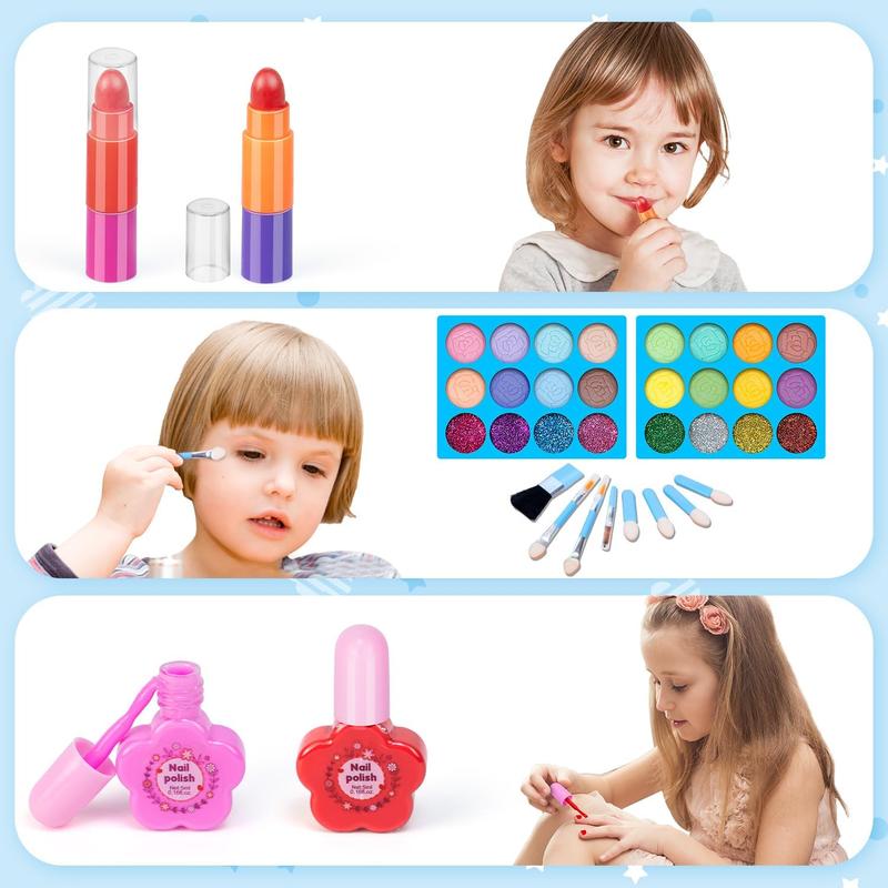 Christmas Gift 48Pcs Kids Makeup Kit for Girl, Washable Play Make Up Toys Set with Mirror, Beauty Dress Up Set Toys for Age 3 4 5 6 7 8 9 10 11 12 Year Old Kids Toddlers Girls, Birthday Girl Gifts