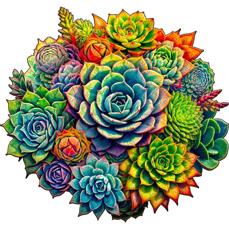 Succulent Plants-3 Wooden Jigsaw Puzzle with Unique Shape