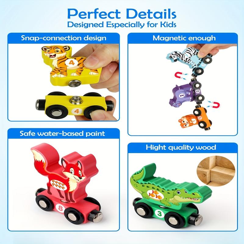 Wooden Train Set with Dinosaur Toy, Buckle Connection Dinosaur Train, Matching and Magnetic Number Train Learning Toy, Fine Motor Skills Education Toy