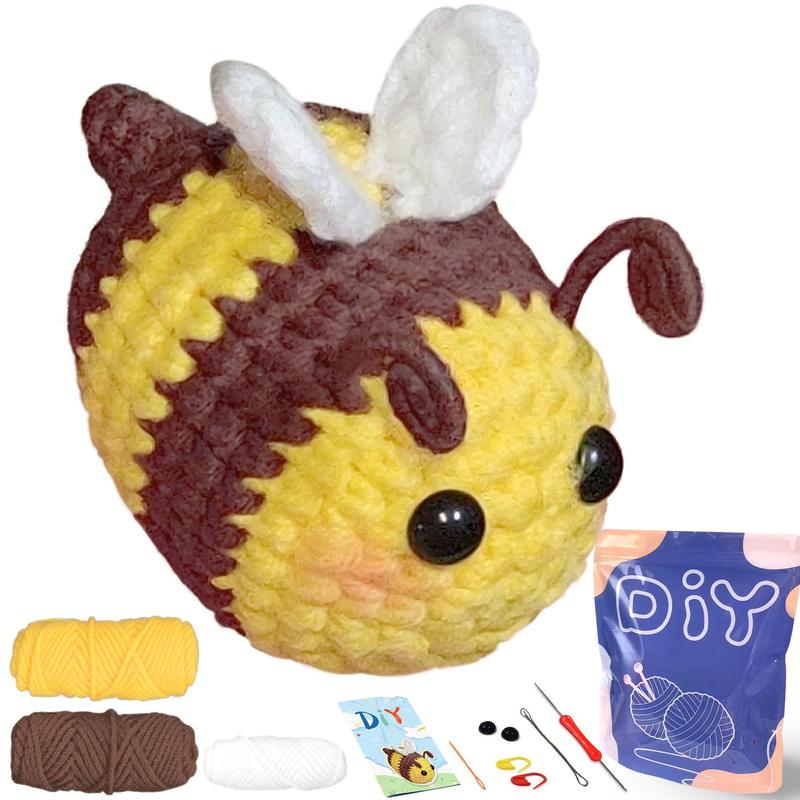 Bee Crochet Material Package, 1 Set Cute Crochet Stuffed Animal Kit, Crochet Animal Kit for Beginners Include Videos Tutorials, Yarn, Seam Markers, and Instructions