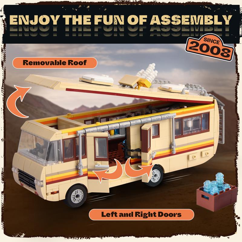 66002,Yellow Rvs Building Block Set,Upgraded Creative yellow bus Building Brick,Classic Camper Van gift Toy Suitable for Birthday Gifts, Movie Fans Collection,For aged 12 and above,Stress relief toy,986 Pieces car building perfect christmas