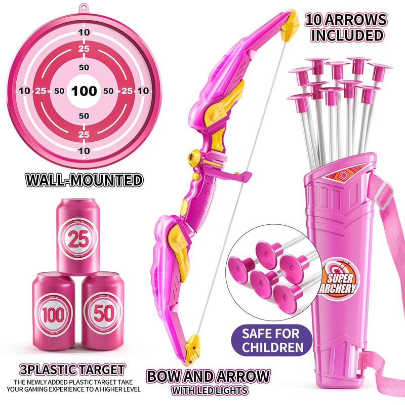 Bow and Arrow for , LED Light Up Archery Toy with 10 Suction Cup Arrows, 4 Target & Quiver, Indoor Outdoor Sport Toys, Birthday Gift Toys for