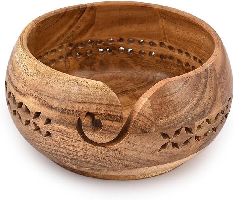 Wood Yarn Bowl Holder |Hand Carved Yarn  for DIY Knitting Crocheting Accessories (7