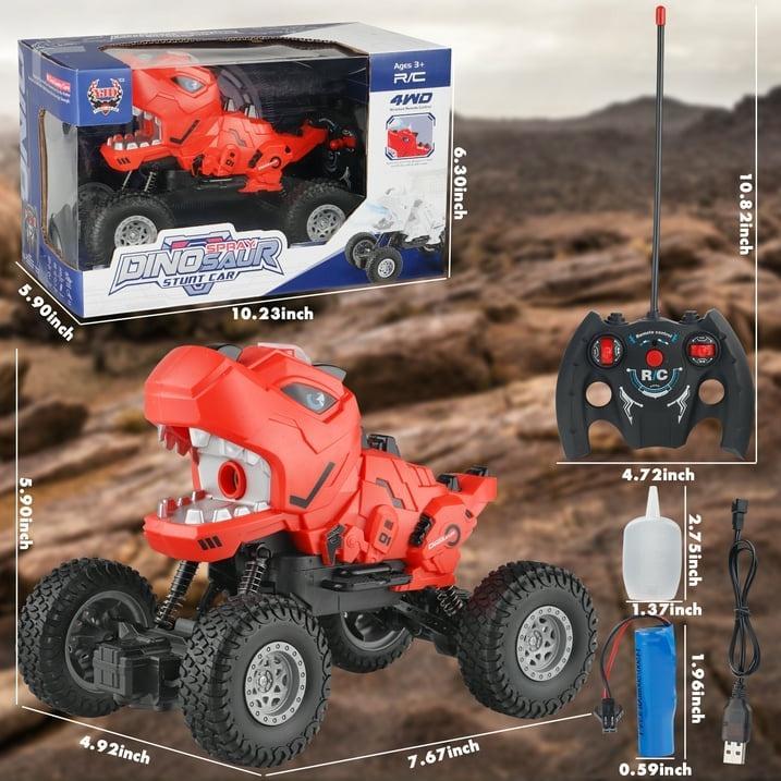 Dinosaur-Themed Remote Control Truck with Mist Spray for Boys, Kids, and Toddlers