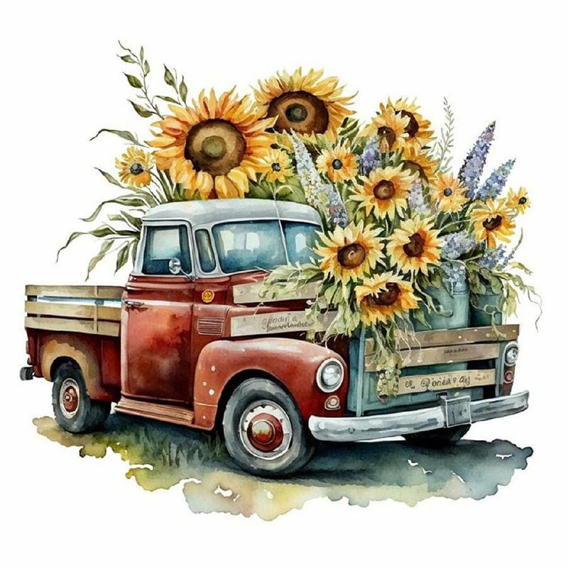 Car Sunflower Pattern DIY Diamond Painting Without Frame, DIY Decorative Art Picture, Wall Art Decor For Home Living Room Bedroom