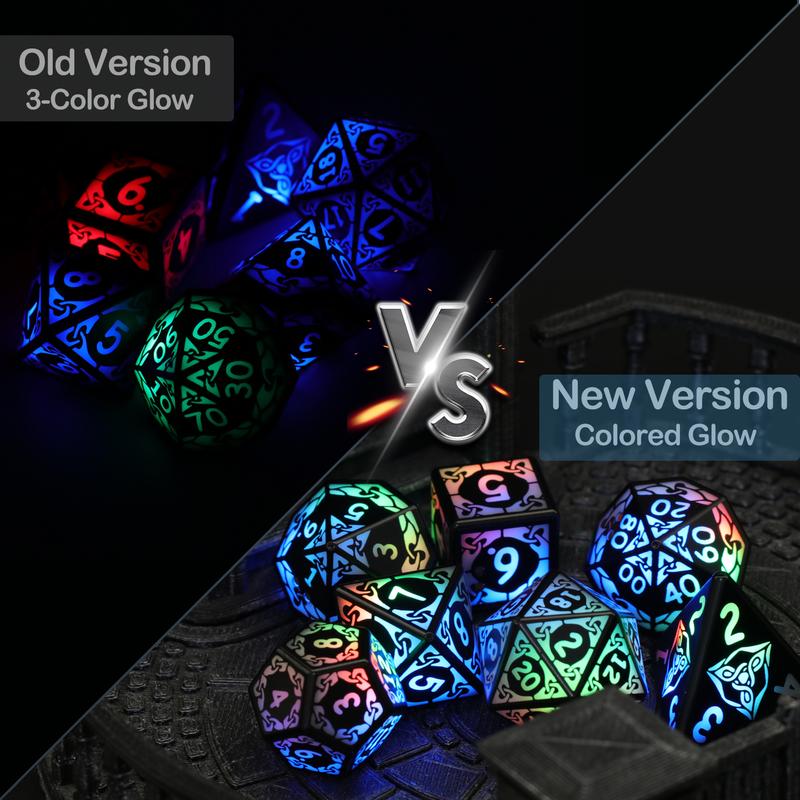 LED Dice Set of 7, DND Dice Rechargeable with Charging Box, Shake to Light Up Colorful Dice, ZHOORQI Dungeon and Dragons Dice for D&D Table Games