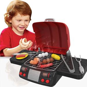 Kids Play Food Kitchen Playset - BBQ Grill Cooking Toy with Realistic Spray, Light & Sound - Perfect Birthday Gift for Boys & Girls