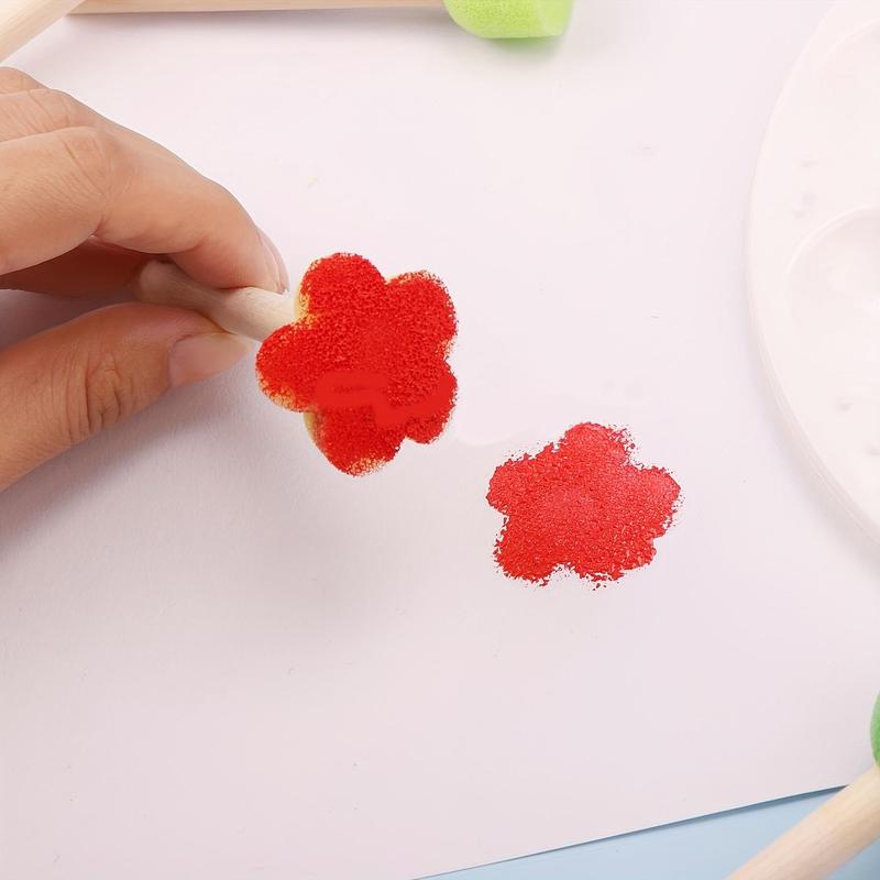 5pcs set Sponge Stamp, Mini Cute Round and Flower Shape Painting Brush with Wooden Handle for Children Painting, DIY, Craft, Scrapbooking, Drawing, Ink, Card Making, Multicolor Paint Sponge Brush