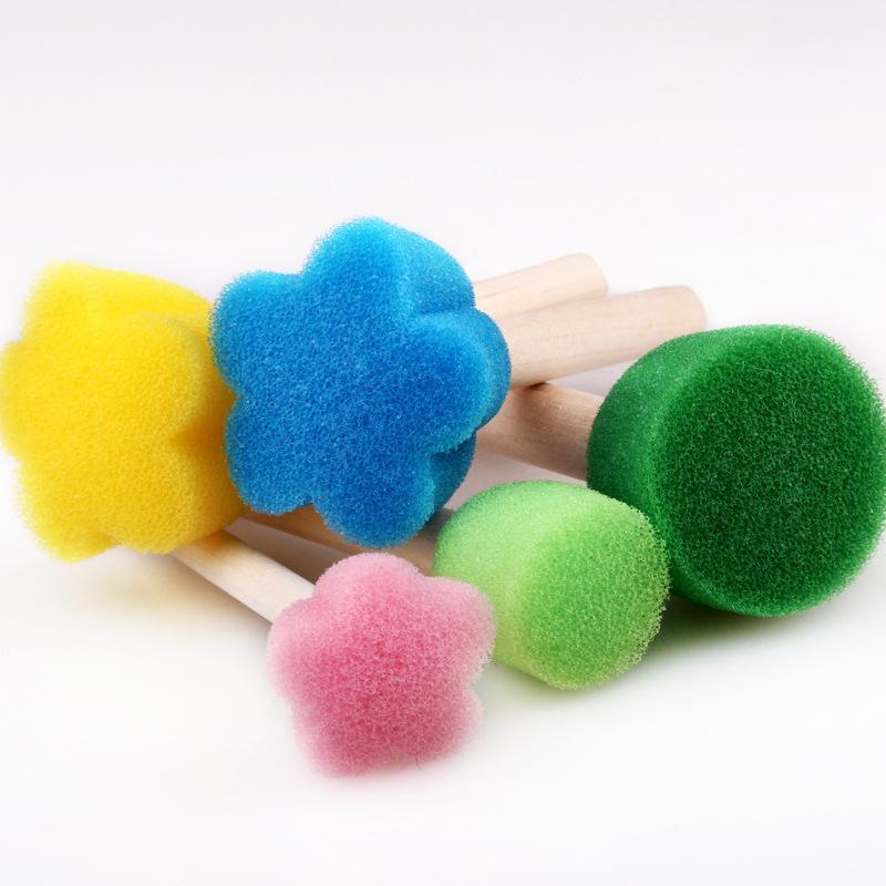 5pcs set Sponge Stamp, Mini Cute Round and Flower Shape Painting Brush with Wooden Handle for Children Painting, DIY, Craft, Scrapbooking, Drawing, Ink, Card Making, Multicolor Paint Sponge Brush