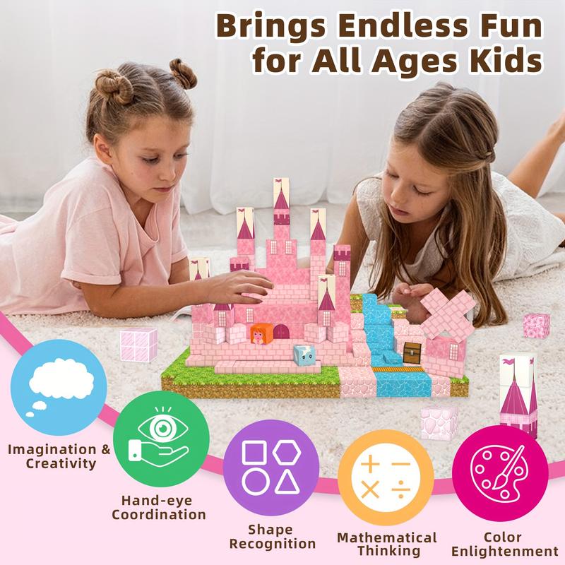 150pcs Magnetic Blocks, Princess Castle Theme Magnetic Tiles For Christmas Birthday Gifts, STEM Sensory Toys For 3 4 5 6 7 8 9 10 Year Old Boys Girls