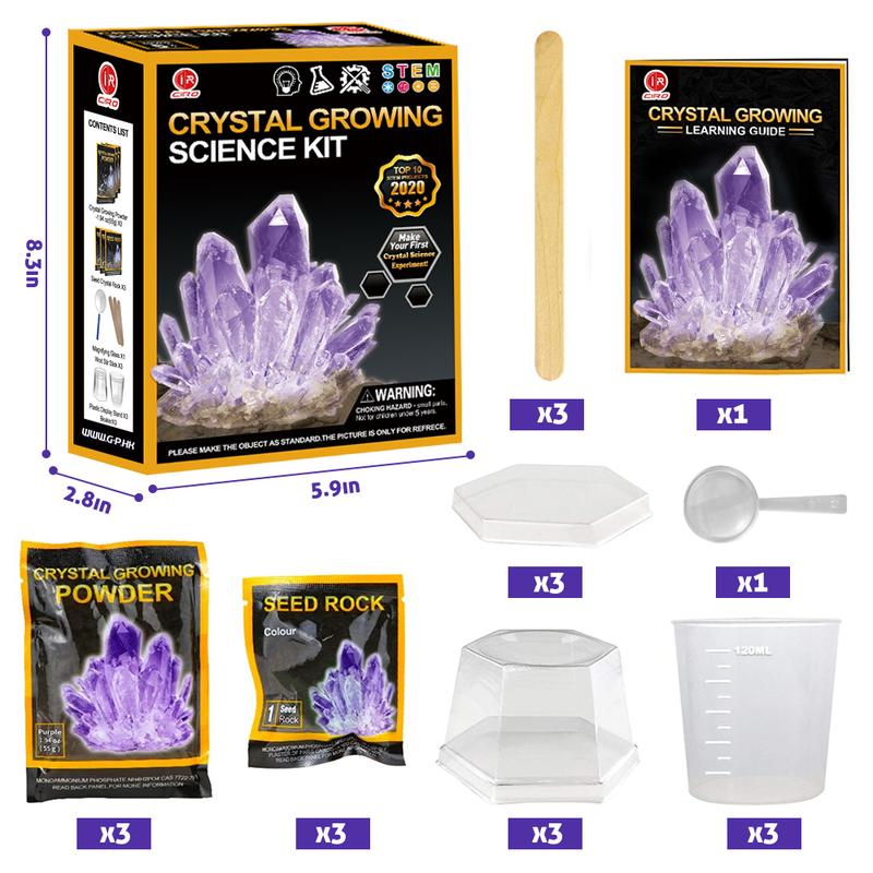 EDUCIRO Crystal Growing Kit for Kids - Grow 6 Large Coloured Crystals, DIY STEM Educational Science Experiments Kits for Boys Girls age 5 6 7 8 9 10, Chemistry Toys as Idea Gift