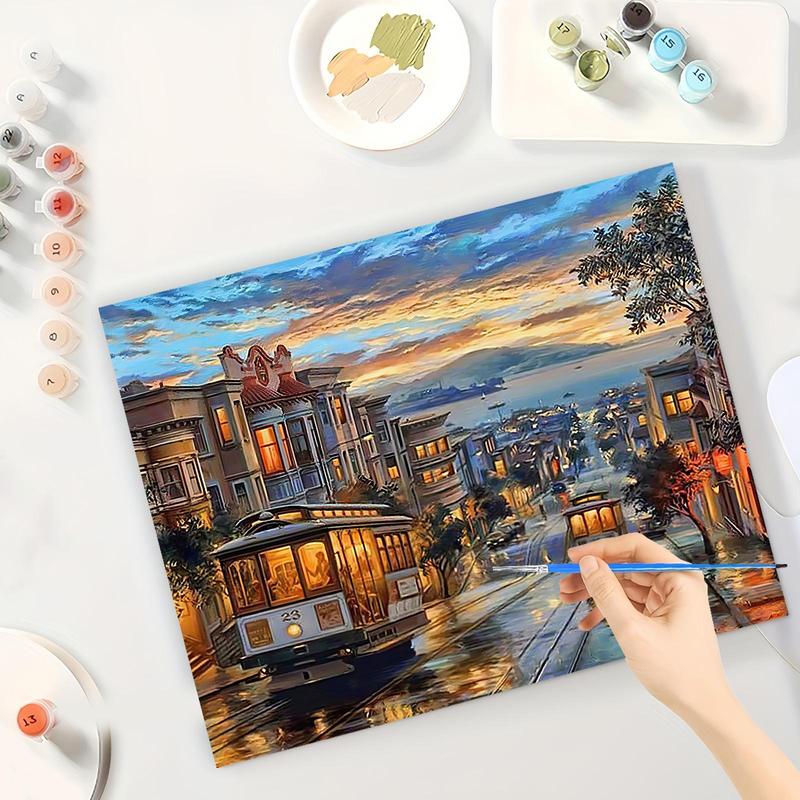 San Francisco City Pattern DIY Painting By Numbers Kit without Frame, DIY Paint By Numbers Kit for Beginner, Wall Art Decor for Home