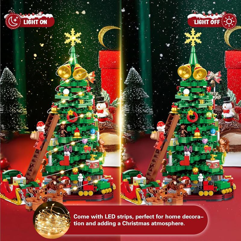 Advent Calendar 2024 Christmas Tree Building Block Set,1011 Pieces Christmas Santa Claus Moose Toy Building Kits for Adults Teen Girls Boys Gifts