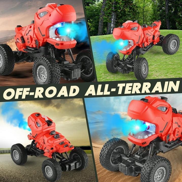 Dinosaur-Themed Remote Control Truck with Mist Spray for Boys, Kids, and Toddlers