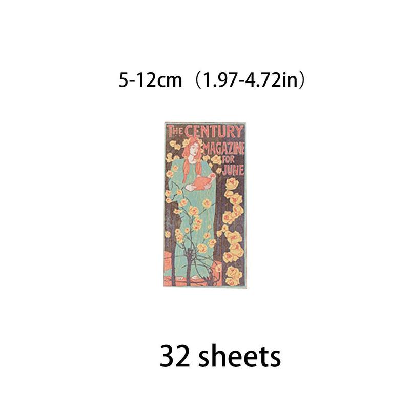 32pcs DIY Waterproof Material Paper, Art Retro Style Journal Decoration Paper, Student Stationery