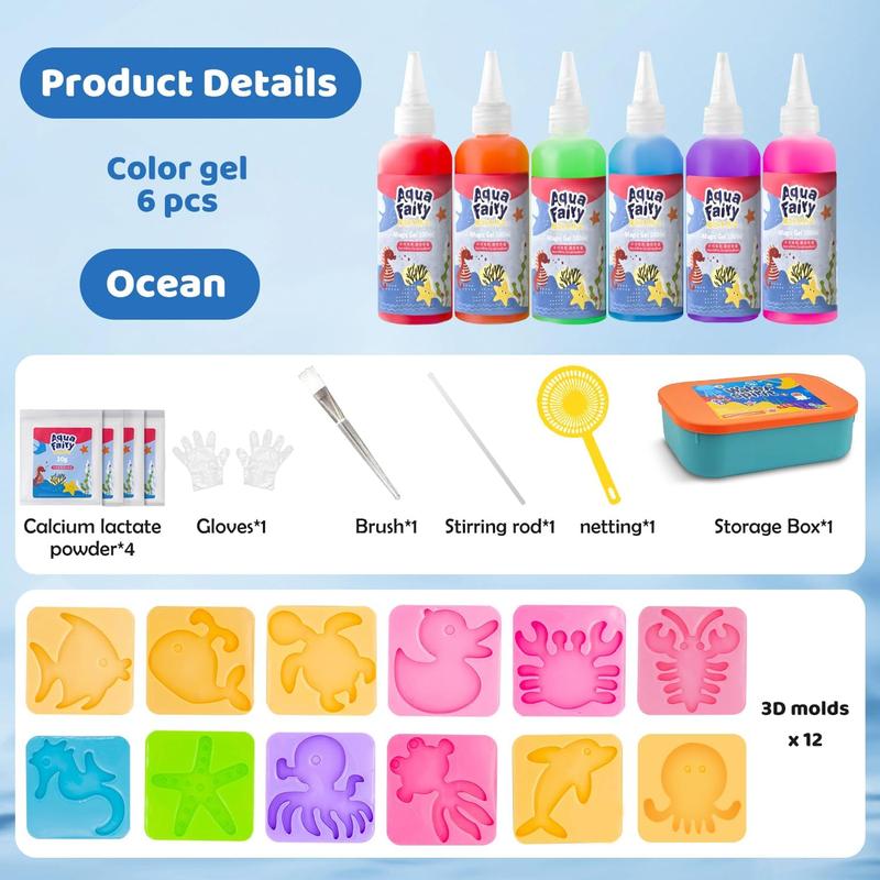 Magic Water Elf Kit - Aqua Fairy Water Gel Set with 12 Shape Molds, 100ml Large Capacity, DIY Creative Water Toy for Kids, 6 Vibrant Colors Perfect Christmas Gift