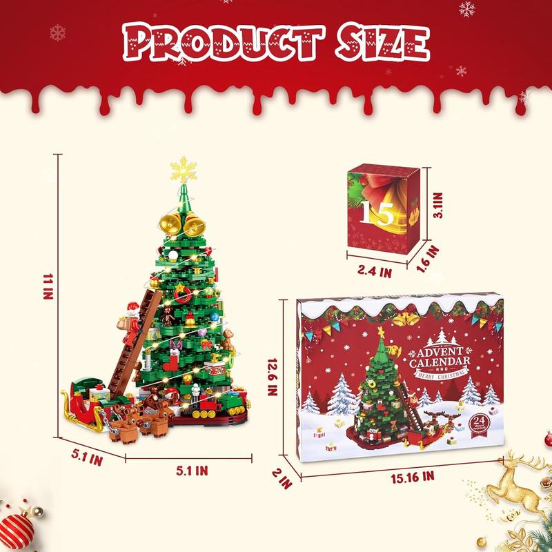 Advent Calendar 2024 Christmas Tree Building Block Set,1011 Pieces Christmas Santa Claus Moose Toy Building Kits for Adults Teen Girls Boys Gifts