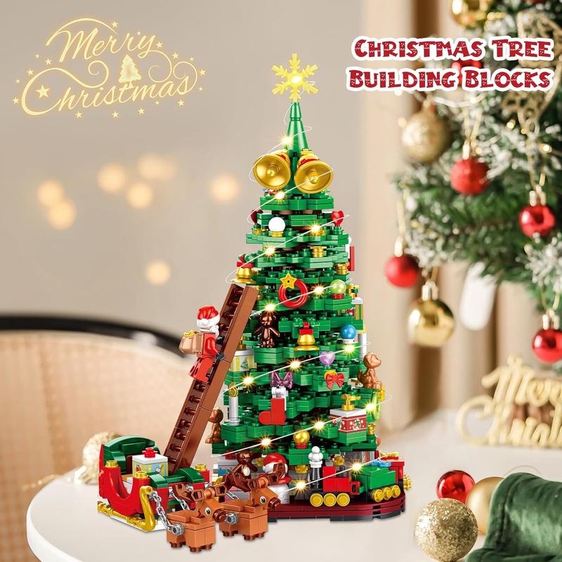 Advent Calendar 2024 Christmas Tree Building Block Set,1011 Pieces Christmas Santa Claus Moose Toy Building Kits for Adults Teen Girls Boys Gifts