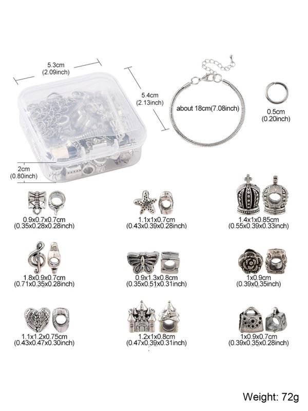 DIY European Bracelet Making Kit, Including Alloy European Beads & Tube Bails, Brass Bracelets, Antique Silver, 98pcs box DIY Jewelry Making Supplies