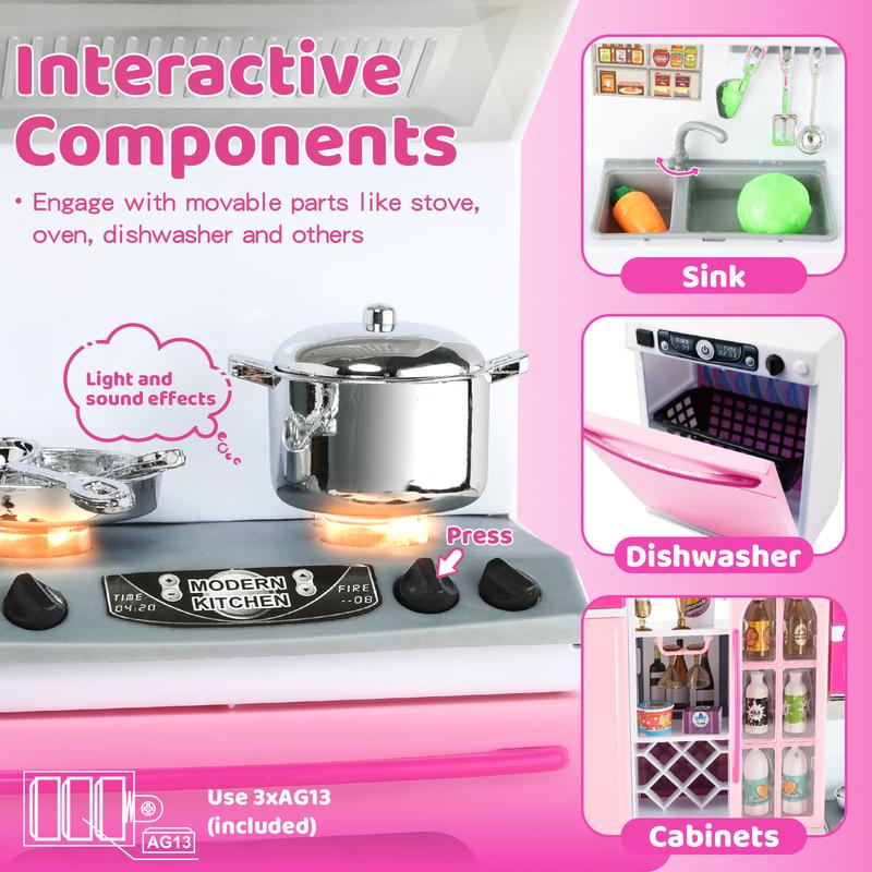 Pink Kitchen Toys with Lights Sounds | Play Kitchen Sets mini