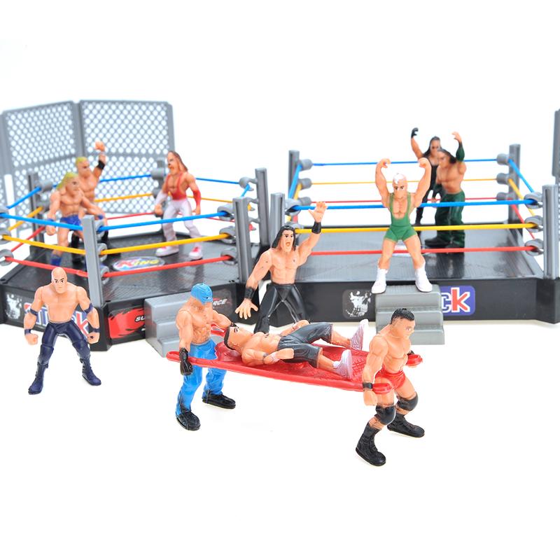 32 Pieces Wrestling Toys, Wrestler Play Set with 2 Wrestle Rings (Hexagon & Square), 12 Wrestlers, 18 Accessories, Toy Figures Cake Topper Birthday