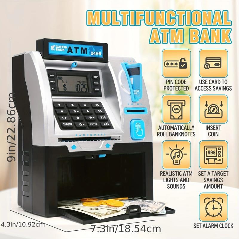 ATM Toys for Kids with Debit Card, Bill Feeder, Coin Recognition, Balance Calculator, Electronic Savings Safe Toys