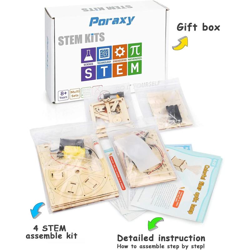 Poraxy 4 in 1 STEM Kits for Kids Age 8-10, Science STEM Projects for Kids 8-12, 3D Puzzles, Educational Craft Building Toys 8-13, Christmas Birthday Gifts for Girls Boys 6 7 8 9 10 11 12 13 Year Old