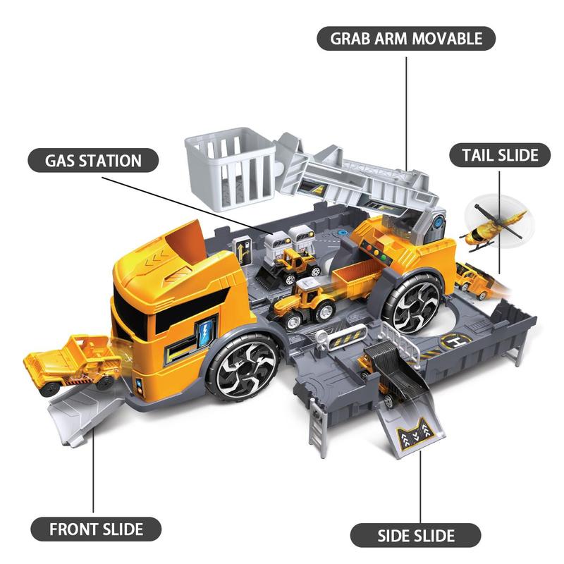 Construction Vehicle Toy with Random Mini Car, 1 Box Parking Lot Mode Engineering Vehicle Toy, Birthday Gift for Boys & Girls