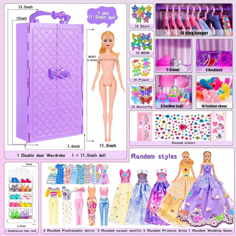 Christmas gift 91PCS 11.5-Inch Doll Set with Clothes, Accessories & Closet: Princess Gowns, Fashion Dresses, Outfits, Shoes, Hangers (Includes Doll)