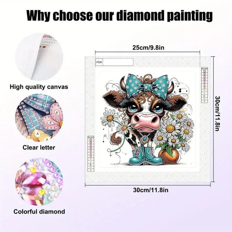 Cartoon Cow Pattern DIY Diamond Arts Colorful Painting Kit without Frame, DIY 5D Diamond Arts Colorful Painting for Home Wall Decor