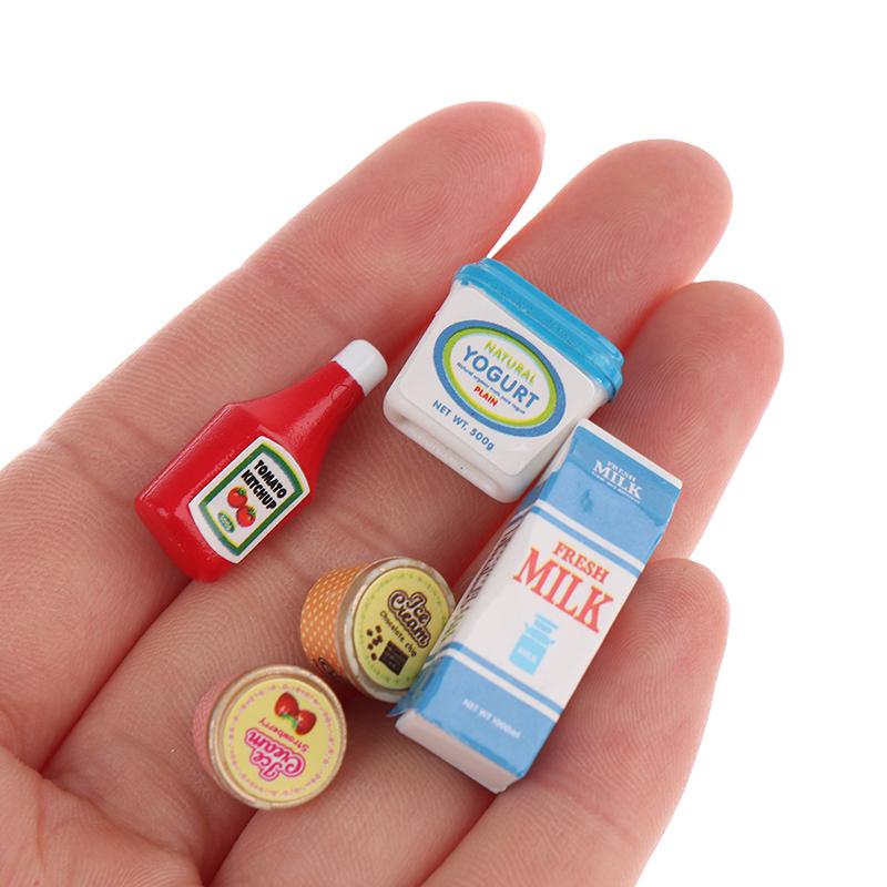 New Fashion 5Pcs Set Dollhouse Tomato Sauce Iced Yogurt Miniature Food Toy Model Kids Cute Toy