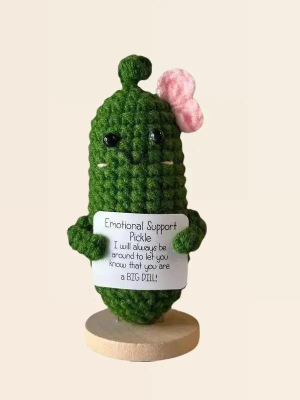 Fun and Cute Pickled Cucumber Ornament Personalized Squishy Companion for Stressful or Sad Moments with Emotional Support Card and Wooden Base