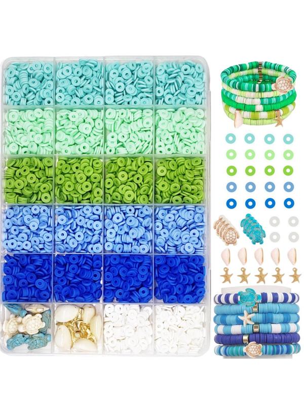 Boho Style Multicolor Beads & Turtle & Shell & Starfish Design Charms, 1 Box 24 Color Beads & Pendants, DIY Jewelry Making Supplies for Bracelet & Necklace & Earrings