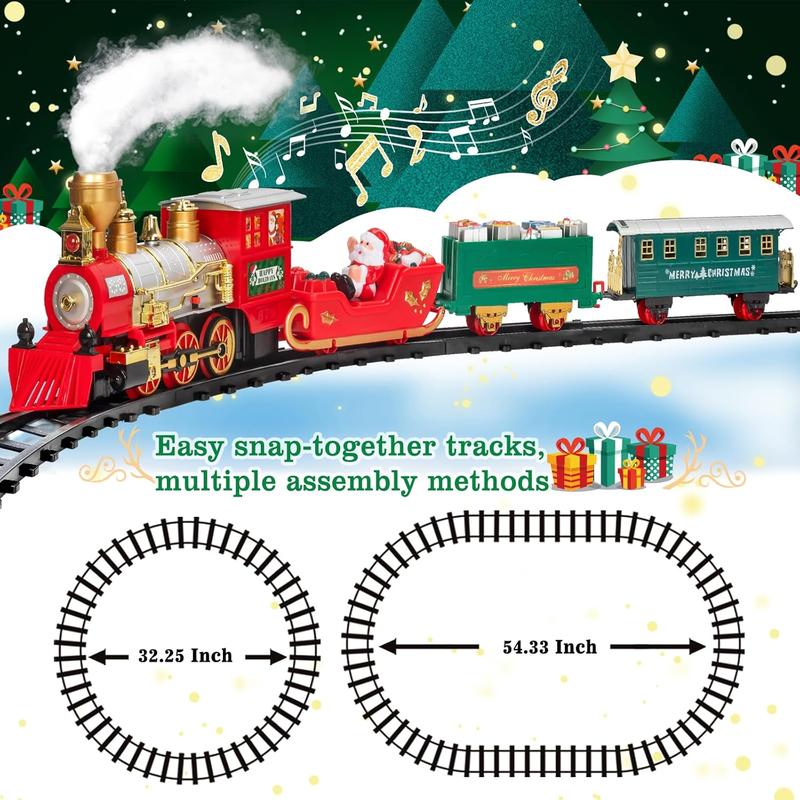 Christmas Train Set, Electric Train Toys with Water Steam, Sounds & Lights, Model Train Set for Under The Xmas Tree, Railway Kit Gifts for 3, 4, 5, 6, 7, 8+ Year Old Boy & Girl