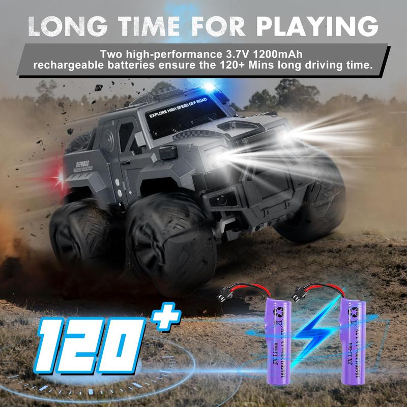 FUUY-Large RC Car, 1:14 RC Car with Spray and LED Lights, Good for 120 Minutes Playtime, 2.4GHz Monster Truck with Spare Tire, All Terrain Off-Road Jeep, Cool Toy Gift, Suitable for Children Over 6 Years Old rc cars