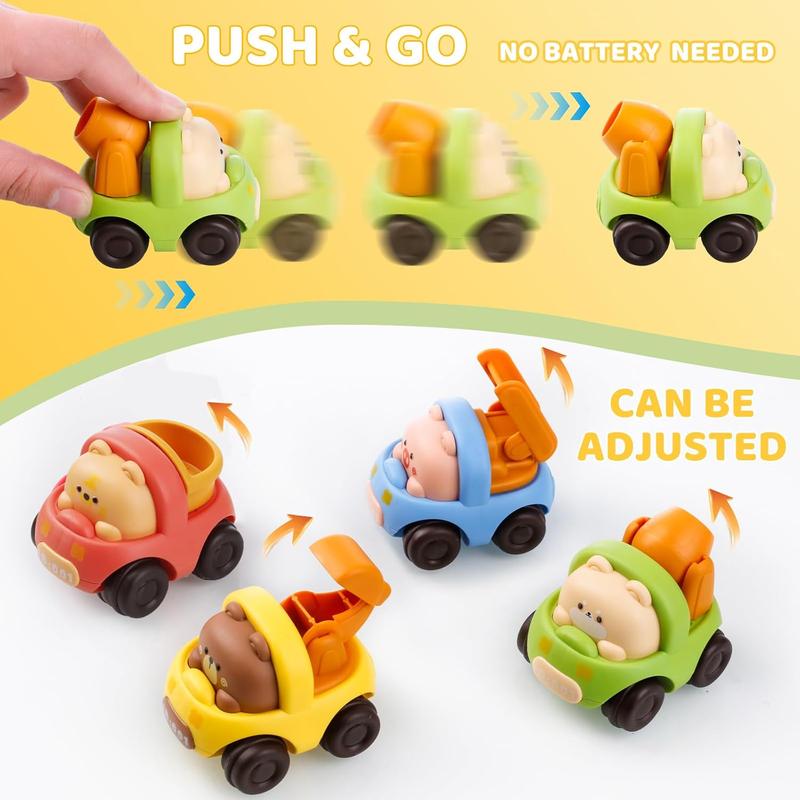 Baby Car Toys, 4 PCS Push and Go Friction Toy Cars for Toddlers 1-3 Years Old, Truck Engineering Car Toys for Christmas Birthday Party Gifts (001-4PCS)