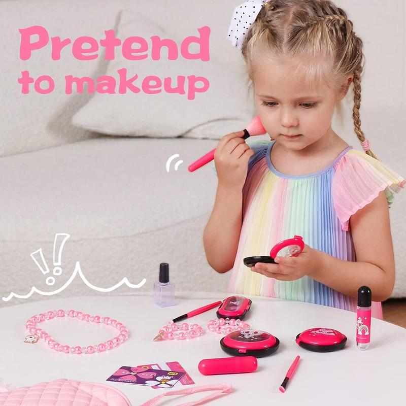 Kids Makeup Kit for Girls - Toddler Girls Gift Idea for Birthday Christmas, Pretend Makeup Kit for Girls with My First Purse Toy, Makeup for Kids Age 3-6 Year Old for Pretend Play