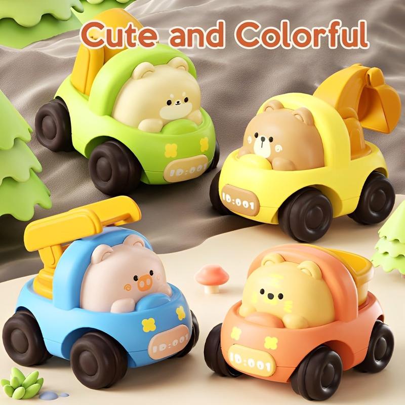 Baby Car Toys, 4 PCS Push and Go Friction Toy Cars for Toddlers 1-3 Years Old, Truck Engineering Car Toys for Christmas Birthday Party Gifts (001-4PCS)