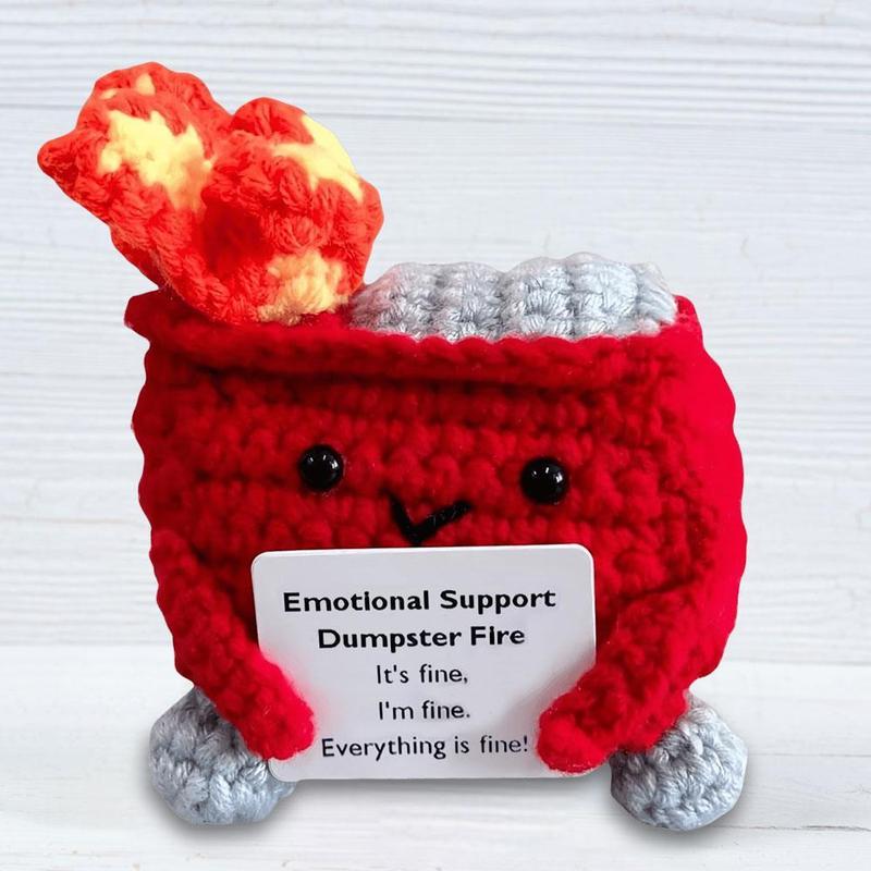 Emotional Support Dumpster Fire with Encouraging Card Positive Crochet Dumpster Fire Cute Funny Gifts for Friends Coworker