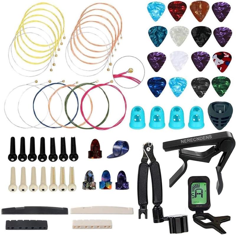 66PCS Guitar Accessories Kit - Acoustic Guitar Changing Tool with Strings, Picks, Capo, Winder & Cutter